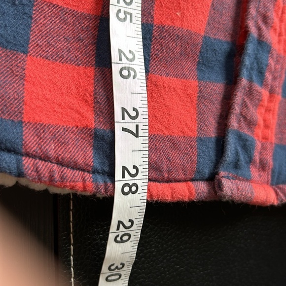 J Crew Mens Shacket Sherpa Lined Red and Blue Plaid Jacket Outdoor Fleece Sz L - Picture 11 of 11